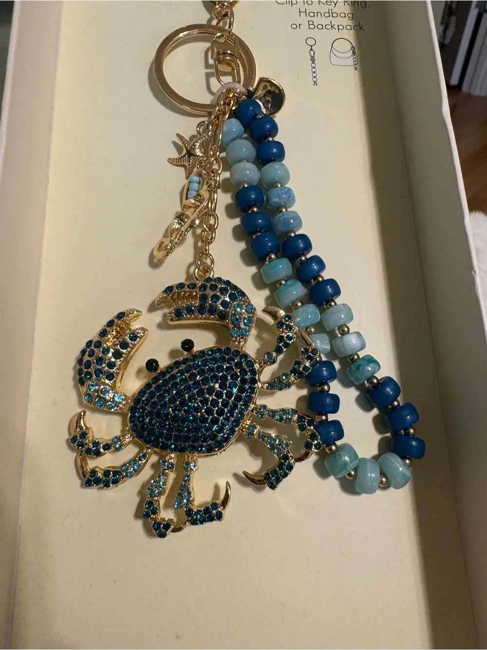 nOir Jewelry Gold and Blue Crab Keychain Bag Charm